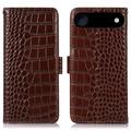 Étui Portefeuille iPhone Air en Cuir avec RFID - Série Crocodile - Marron