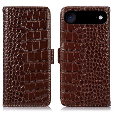 Étui Portefeuille iPhone Air en Cuir avec RFID - Série Crocodile - Marron