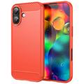 Coque iPhone 17 en TPU Brossé - Fibre de Carbone - Rouge