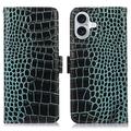 Étui Portefeuille iPhone 17 en Cuir avec RFID - Série Crocodile - Vert