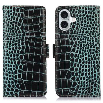 Étui Portefeuille iPhone 17 en Cuir avec RFID - Série Crocodile - Vert