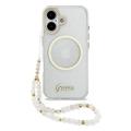 Coque iPhone 17 Guess IML Glitter Script avec dragonne - Compatible MagSafe - Transparente