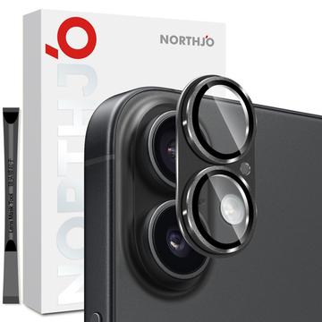 iPhone 17 Northjo Protection complète de l\'objectif de l\'appareil photo en métal mat et verre trempé - Noir