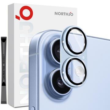 iPhone 17 Northjo Protection complète de l\'objectif de l\'appareil photo en métal mat et verre trempé - Bleu