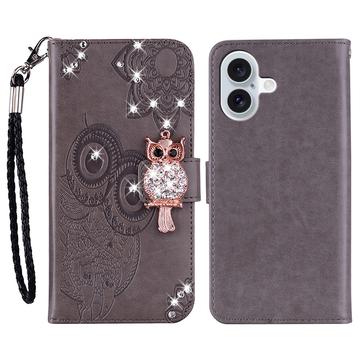 Etui hibou iPhone 17 avec strass - Gris