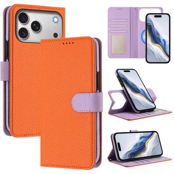 Étui portefeuille détachable iPhone 17 Pro avec MagSafe, protection RFID et dragonne - Orange / Violet