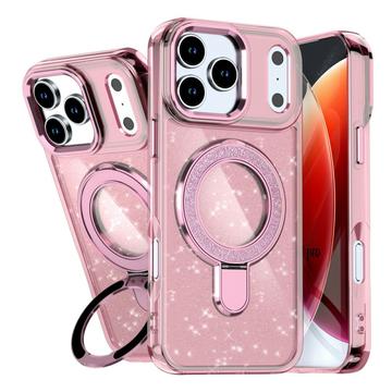 Coque hybride pailletée iPhone 17 Pro avec Kickstand - Compatible MagSafe - Rose