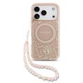 Coque iPhone 17 Pro Guess IML Flowers Allover avec bracelet en perles - Compatible MagSafe