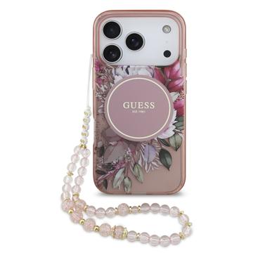 Coque iPhone 17 Pro Guess IML Flowers avec bracelet en perles
