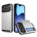 Coque Hybride iPhone 17 Pro avec Fente pour Carte Coulissante - Argenté