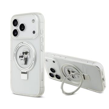 iPhone 17 Pro Karl Lagerfeld Ringstand Karl & Choupette Mag Case - Blanc