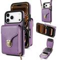 Coque tout-en-un iPhone 17 Pro Max avec portefeuille et dragonne - Violete