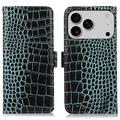 Étui Portefeuille iPhone 17 Pro Max en Cuir avec RFID - Série Crocodile