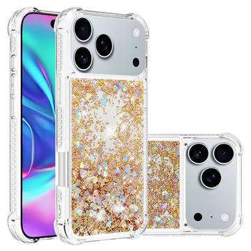Coque iPhone 17 Pro Max en TPU Glitter Quicksand - Coeurs d\'or