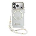 Coque iPhone 17 Pro Max Guess IML Glitter Script avec dragonne - Compatible MagSafe - Transparente