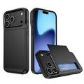 Coque Hybride iPhone 17 Pro Max avec Fente pour Carte Coulissante - Noire