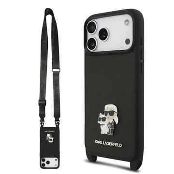 Coque iPhone 17 Pro Max Karl Lagerfeld Saffiano Crossbody Metal Karl & Choupette - Noire