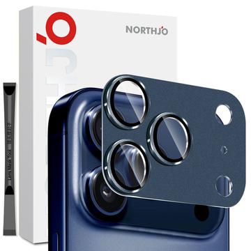 iPhone 17 Pro Max Northjo Protection complète de l\'objectif de l\'appareil photo en métal mat et verre trempé - Bleu