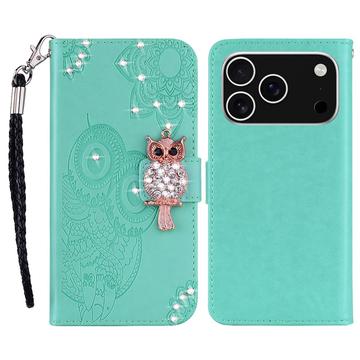 Etui hibou iPhone 17 Pro Max avec strass - Cyan