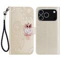 Etui hibou iPhone 17 Pro Max avec strass - Doré