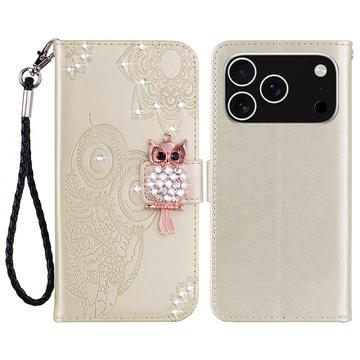 Etui hibou iPhone 17 Pro Max avec strass - Doré