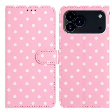 Étui portefeuille iPhone 17 Pro Max à motifs de pois - Rose
