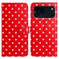 Étui portefeuille iPhone 17 Pro Max à motifs de pois - Rouge
