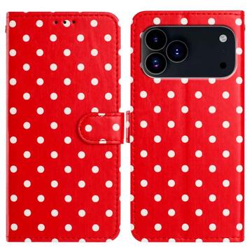 Étui portefeuille iPhone 17 Pro Max à motifs de pois - Rouge