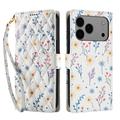 Étui portefeuille iPhone 17 Pro Max à motif floral rhombique - Fleurs colorées