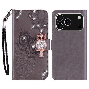 Etui hibou iPhone 17 Pro avec strass - Gris