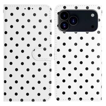 Étui portefeuille iPhone 17 Pro à motifs de pois - Blanc