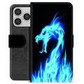 Étui Portefeuille Premium iPhone 17 Pro - Dragon Feu Bleu