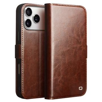 Etui Portefeuille iPhone 17 Pro en Cuir Qialino Classic - Dunkelbraun