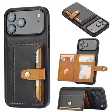 Étui iPhone 17 Pro avec Portefeuille - Retro Style - Noir