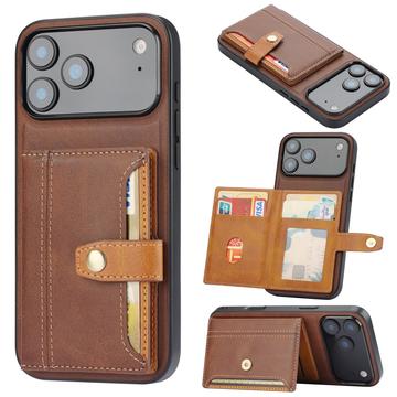 Étui iPhone 17 Pro avec Portefeuille - Retro Style - Marron