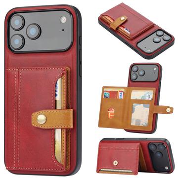 Étui iPhone 17 Pro avec Portefeuille - Retro Style - Rouge