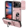 Coque Hybride iPhone 17 Pro à Anneau Rotatif avec Protection pour Appareil Photo - Rose Doré