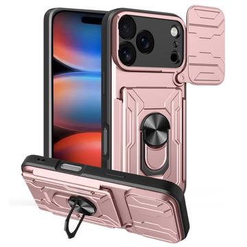 Coque Hybride iPhone 17 Pro à Anneau Rotatif avec Protection pour Appareil Photo - Rose Doré