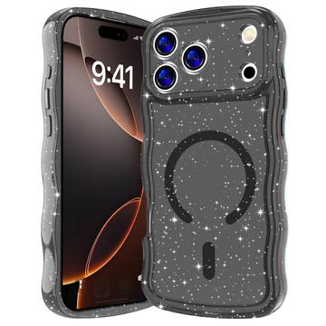 Coque MagSafe iPhone 17 Pro Wave-Edge Laser Glitter - Noir translucide