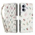 Étui portefeuille iPhone 17 à motif floral rhombique - Roses