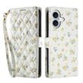 Étui portefeuille iPhone 17 à motif floral rhombique - Fleurs jaunes