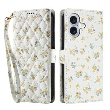 Étui portefeuille iPhone 17 à motif floral rhombique - Fleurs jaunes