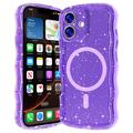Coque MagSafe iPhone 17 Wave-Edge Laser Glitter - Violet translucide