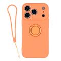 Coque iPhone 18 Pro en silicone liquide avec anneau de maintien et dragonne - Orange