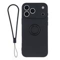 Coque iPhone 18 Pro Max en silicone liquide avec anneau de maintien et dragonne - Noire