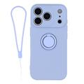 Coque iPhone 18 Pro Max en silicone liquide avec anneau de maintien et dragonne - Violet clair