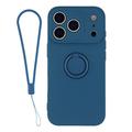 Coque iPhone 18 Pro Max en silicone liquide avec anneau de maintien et dragonne - Bleu nuit