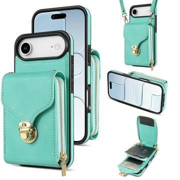 Coque tout-en-un iPhone Air avec portefeuille et dragonne - Menthe