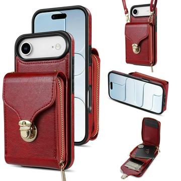 Coque tout-en-un iPhone Air avec portefeuille et dragonne - Rouge