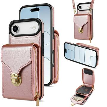Coque tout-en-un iPhone Air avec portefeuille et dragonne - Or rose